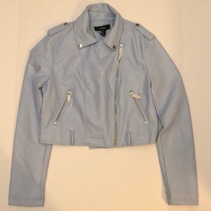 Sky Blue Faux leather Biker jacket